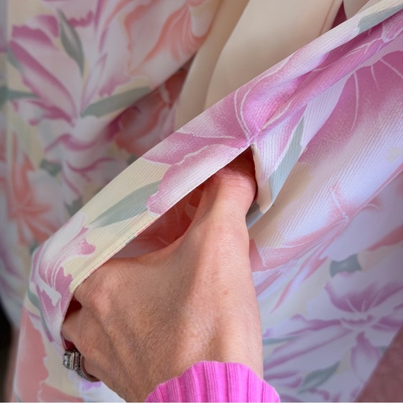 VS VTG Gold Label Pastel Floral Semi Sheer Belted Satin Kimono Hip Pockets Robe - Picture 12 of 15